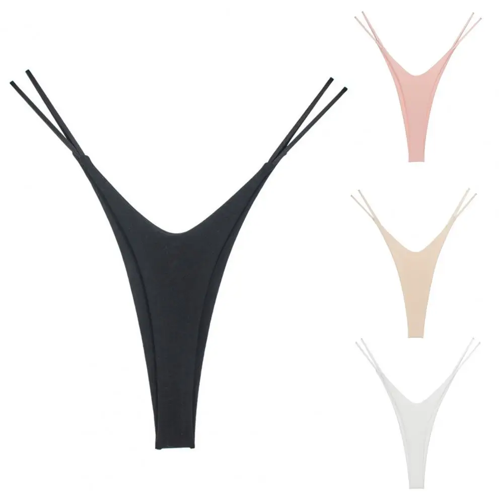 

New Sexy High-split Thong Cotton Ladies Double Bikini Style European and American Thin Belt Underwear Low Rise Elastic Waistband