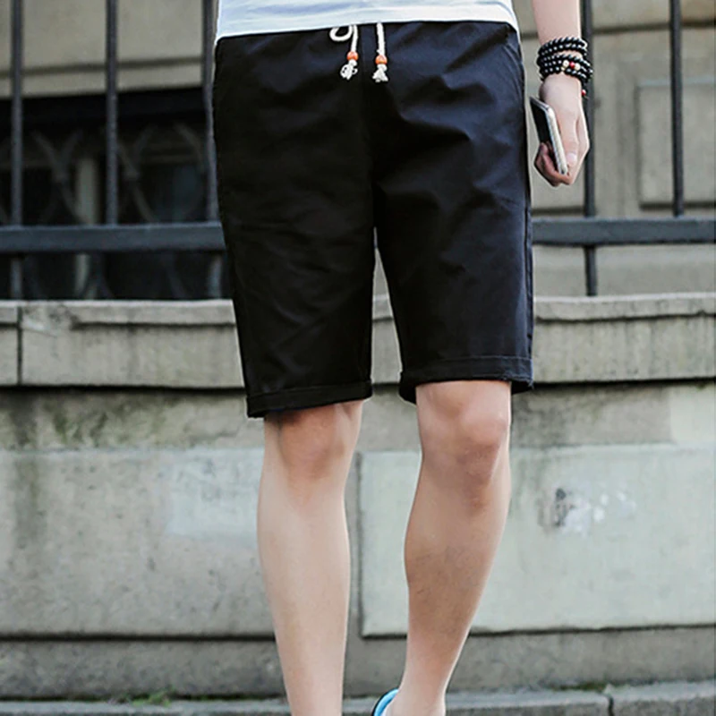 

2022 Summer New Mens Beach Shorts Knee Length Solid Color Black