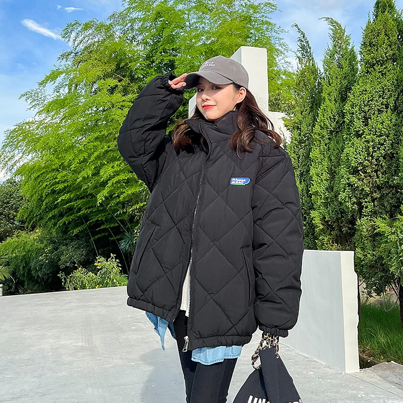 GRELLER Stand Collar Oversized Winter Jacket For Women Solid Fashion Female Ladies Cotton Padded Outerwear Winter Coat Parkas