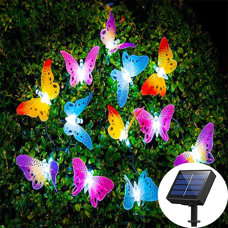 12/20 Led Solar Powered Butterfly Fairy String Lights Outdoor Garden Wedding Christmas Decoration Lamp Fiber Optic Waterproof