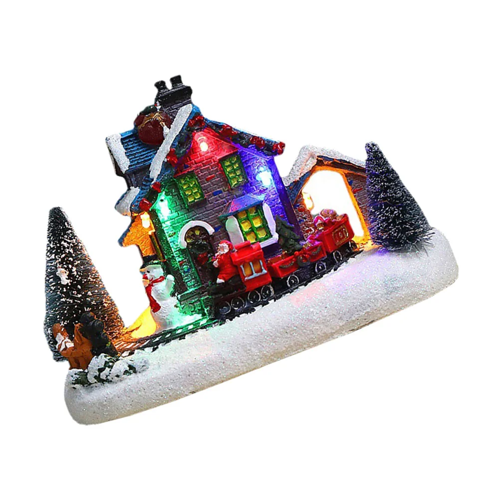 

Christmas Ornaments Glowing House Home Decoration Cartoon Work Desk Warm Light Prop Xmas Adorn Supply Resin Craft Decorative