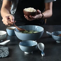 1pc japanese style ceramic underglaze retro rice salad spoon soup instant noodle dinner bowl household tableware set