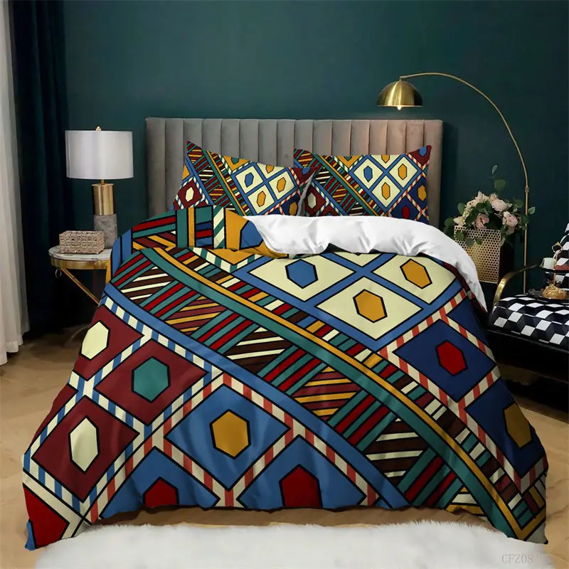 

Geometric Duvet Cover Fashion Bohemian Flower Bedding Set Microfiber Exotic Style Comforter Cover King Full For Kids Adult Decor