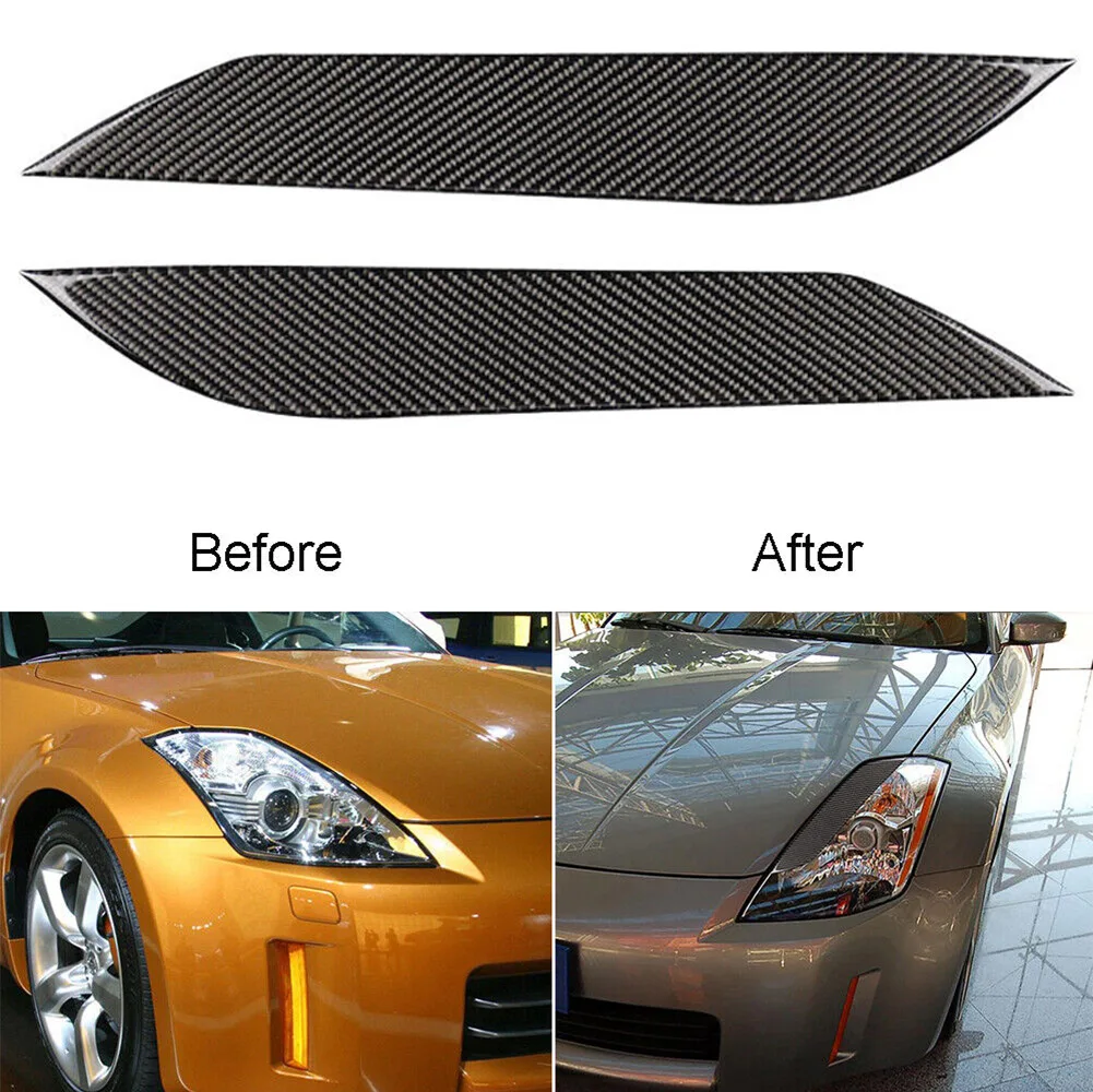 

2Pcs Carbon Fiber Headlight Eyebrows Eyelids Cover Trim Fits For Nissan 350Z 2003-2009 Automobiles Exterior Accessories