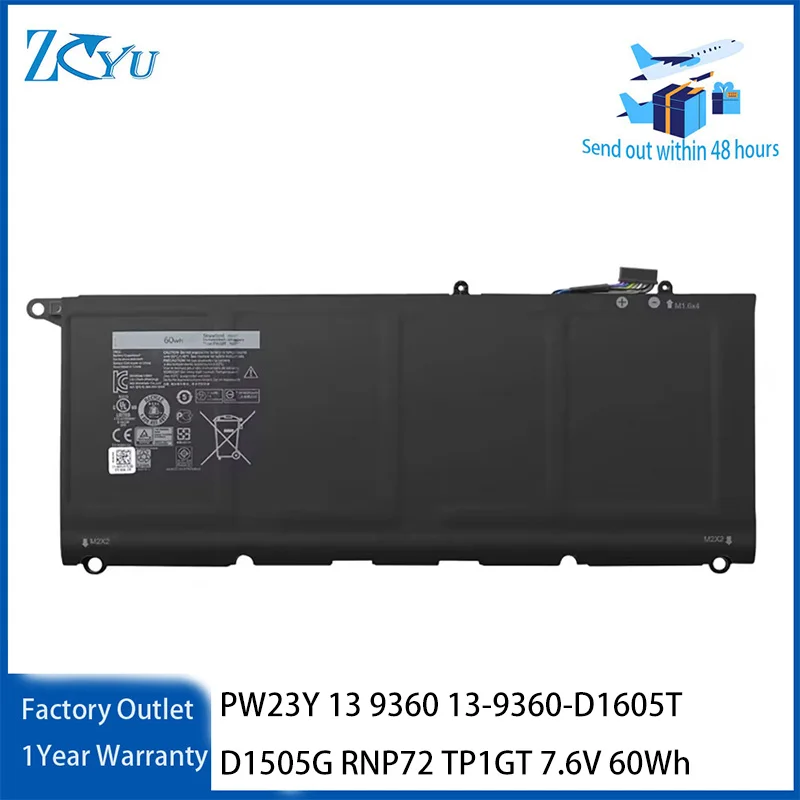 Фото Аккумулятор для ноутбука PW23Y для Dell XPS 13 9360 13-9360-D1605T D1505G RNP72 TP1GT 7.6V 60Wh №1