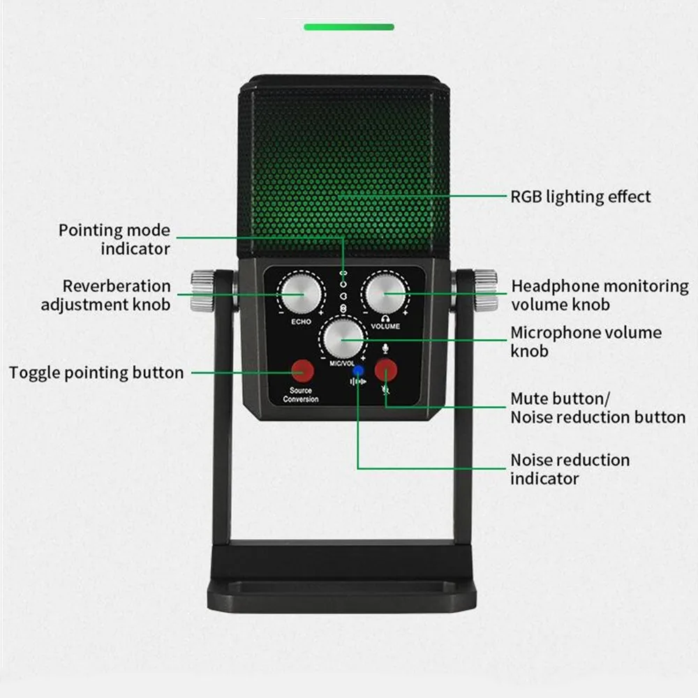 

Multi-point Condenser USB Microphone Professional Condenser Microphone Noise Reduction Microphone Suitable For Laptop Desktop