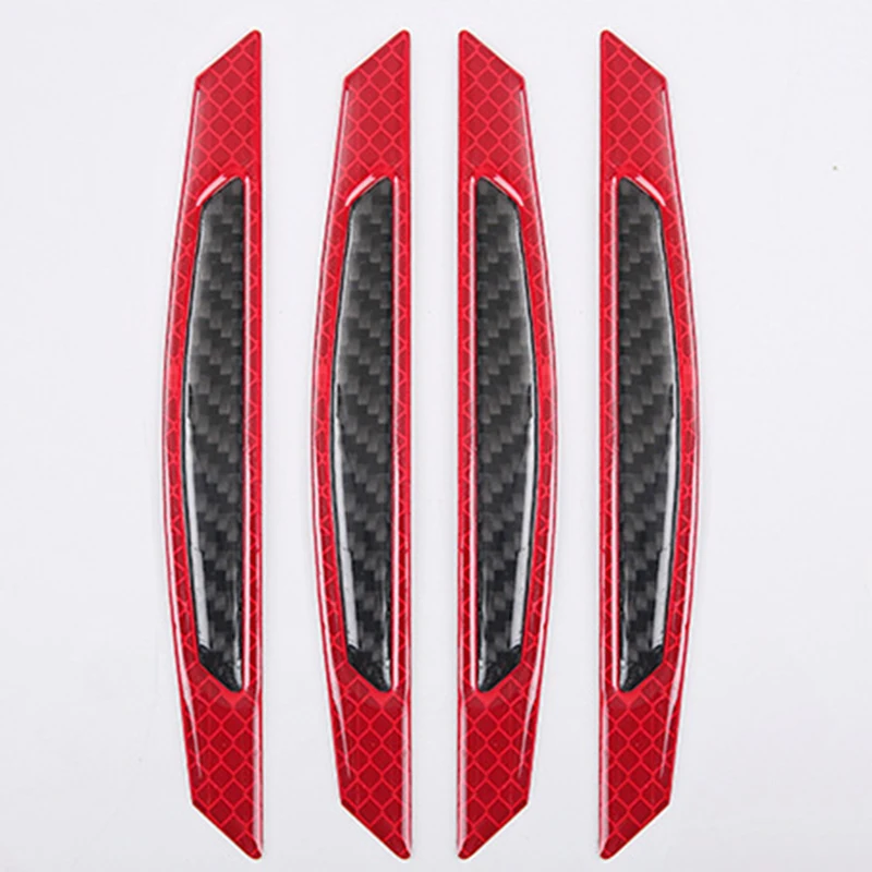 

Set Red Bumper Reflective Sticker Accessories Kit Parts Frames 4pcs Set Reflector Decal Carbon fiber Car Safety Tape