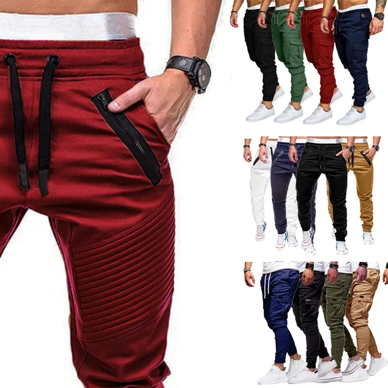 

New Fasion Men's Caro Casual Solid Colors Multi-pocket Trousers Plus Size Joers Sweatpants Multiple Styles Can Be Selected