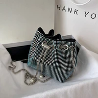 shiny full diamond crossbody bag luxury womens bucket bag fashion solid color single shoulder bags new arrivals girl bag xa230h