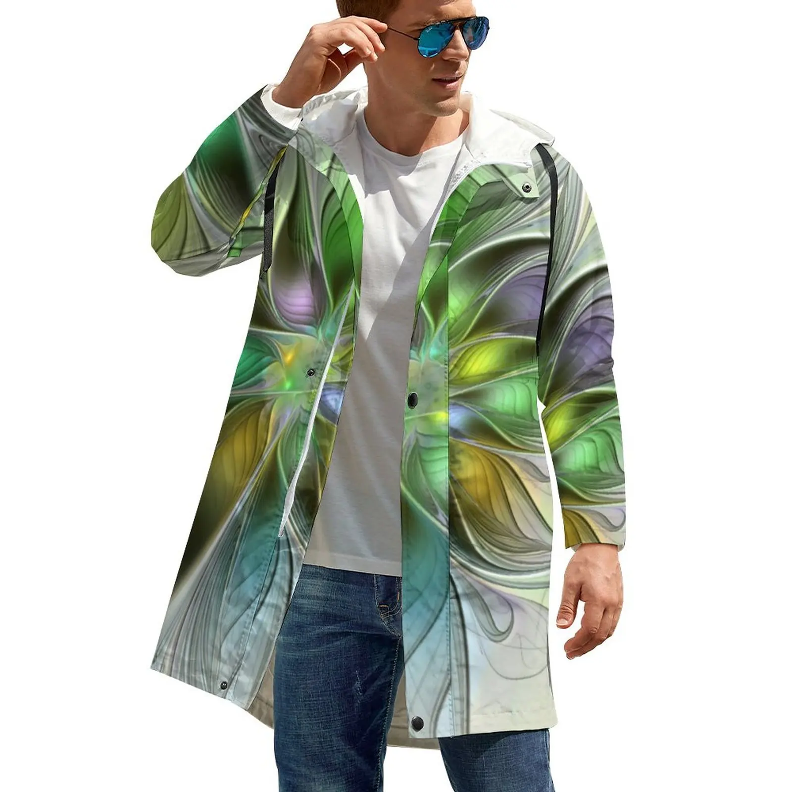 

Fantasy Flower Casual Coats Men Colorful Abstract Floral Outdoor Autumn Jackets Street Style Custom Pockets Windbreak Plus Size