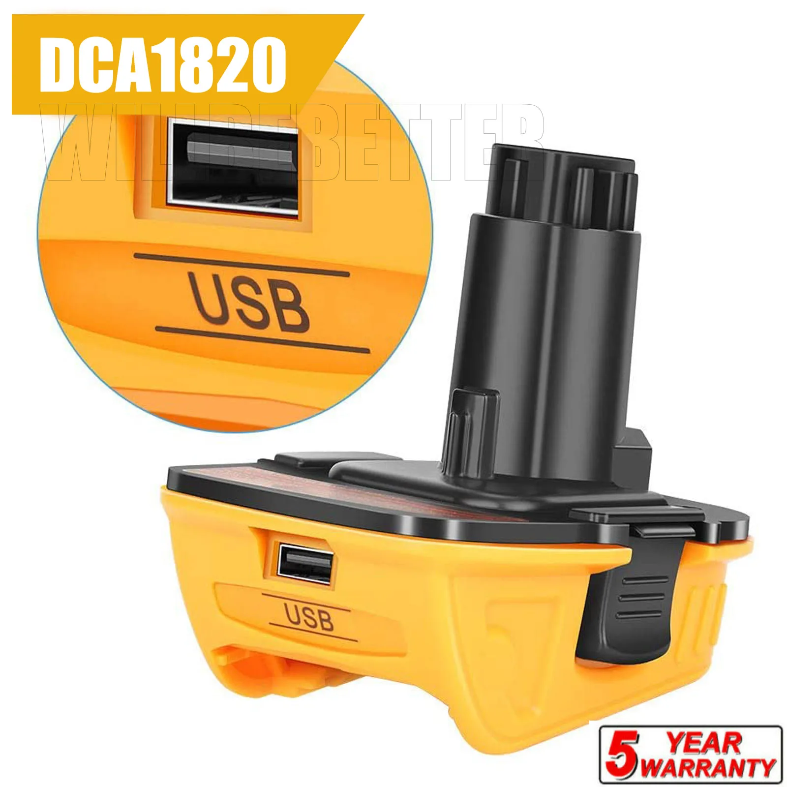 Enlarge DCA1820 Adapter Converter for DEWALT 18V Tools 20V Max Lithium Ion Battery Power Bank Function Compatible
