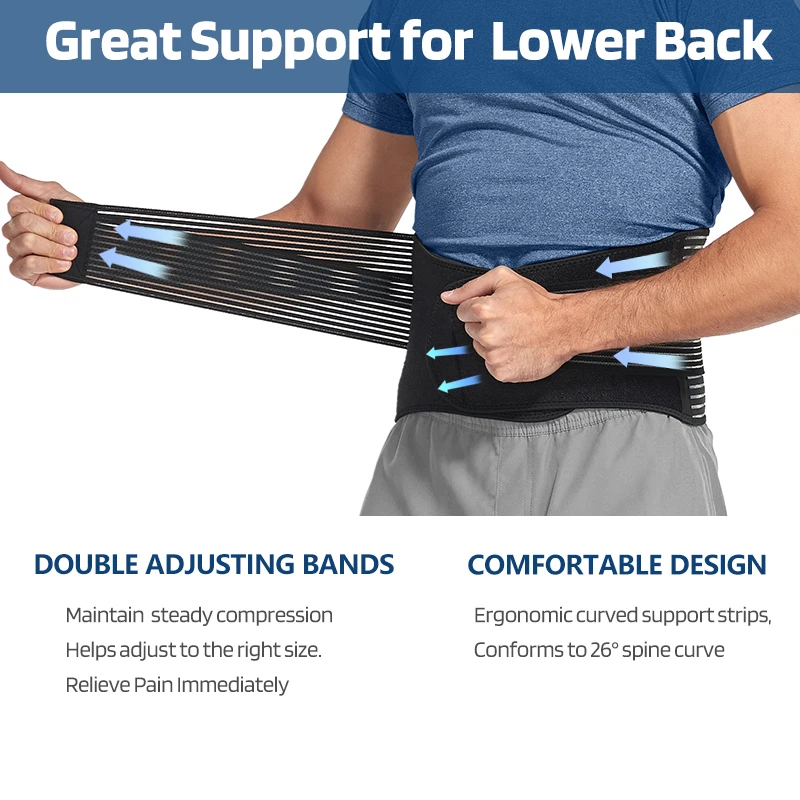 Double Compression Neoprene Back Brace For Lower Back Pain Men Posture Corrector Black Lumbar Support Belt Breathable Waist Belt