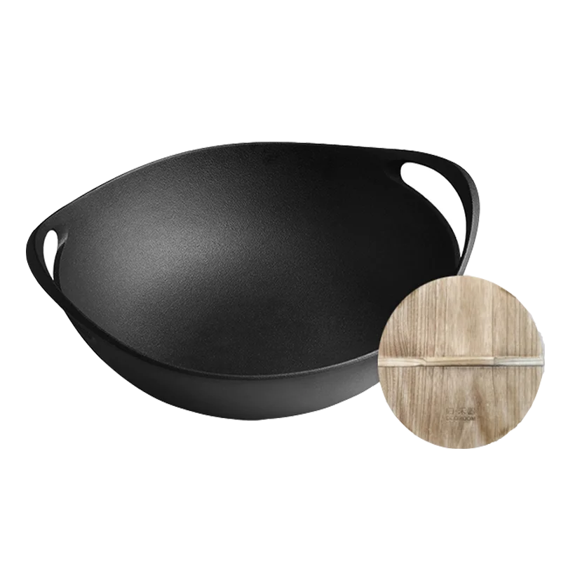 

Wok Uncoated Binaural a Cast Iron Pan Cast Iron Pot Old-Fashioned Home Not Easy to Non-Stick Pan Induction Cooker Frying Pan
