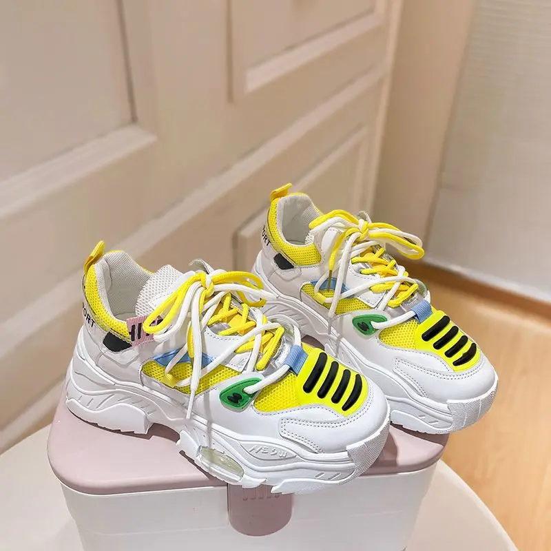 Color-blocking sports shoes 2023 summer new casual thick sole small white shoes fashion versatile breathable single shoes
