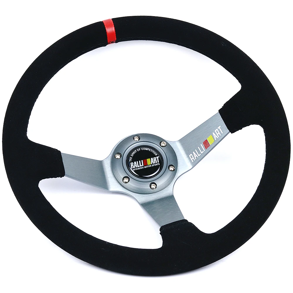 Рулевое колесо RALLIART 350 мм/14 дюймов черная замша кожа Глубокая Тарелка |