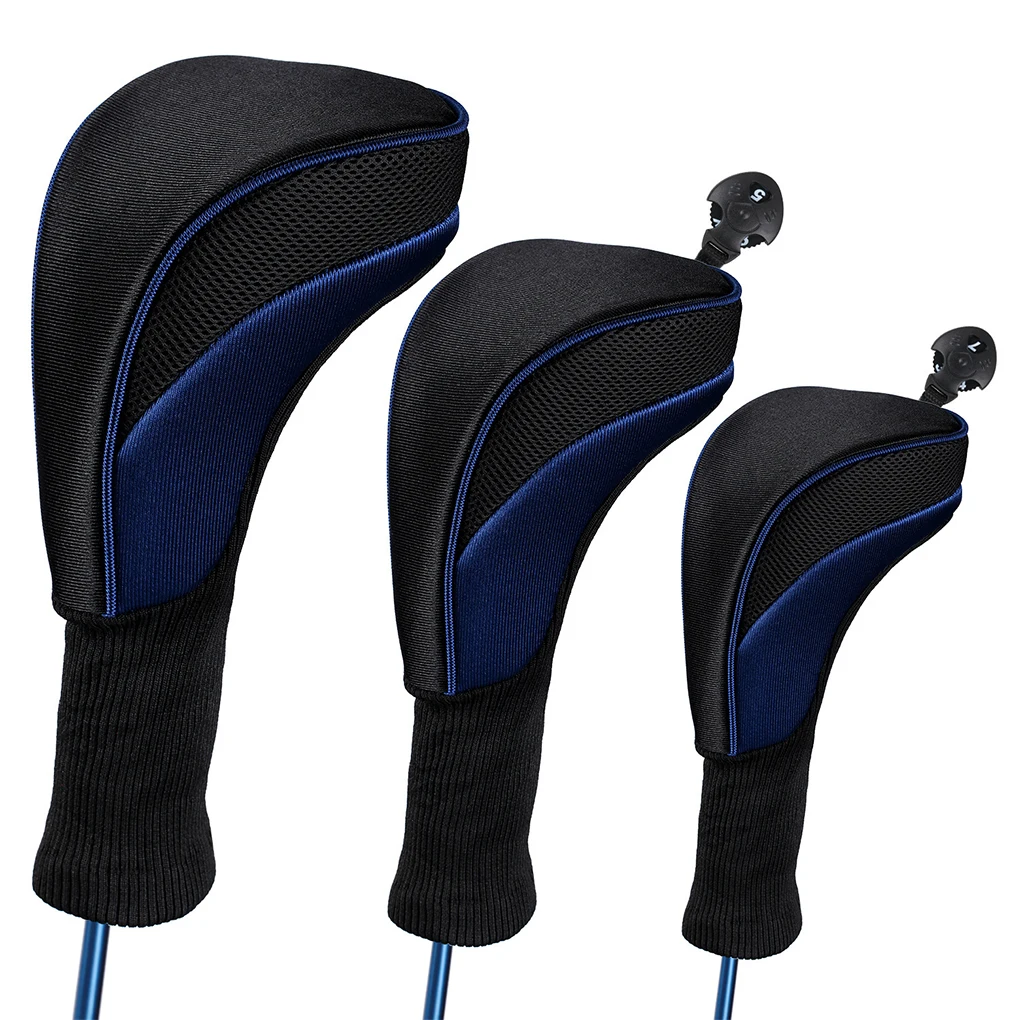 

Pack of 3 Golf Club Cover Iron Number Tag Long Neck Headcover Set Travel Dust Proof Protector Guard Sleeve Blue