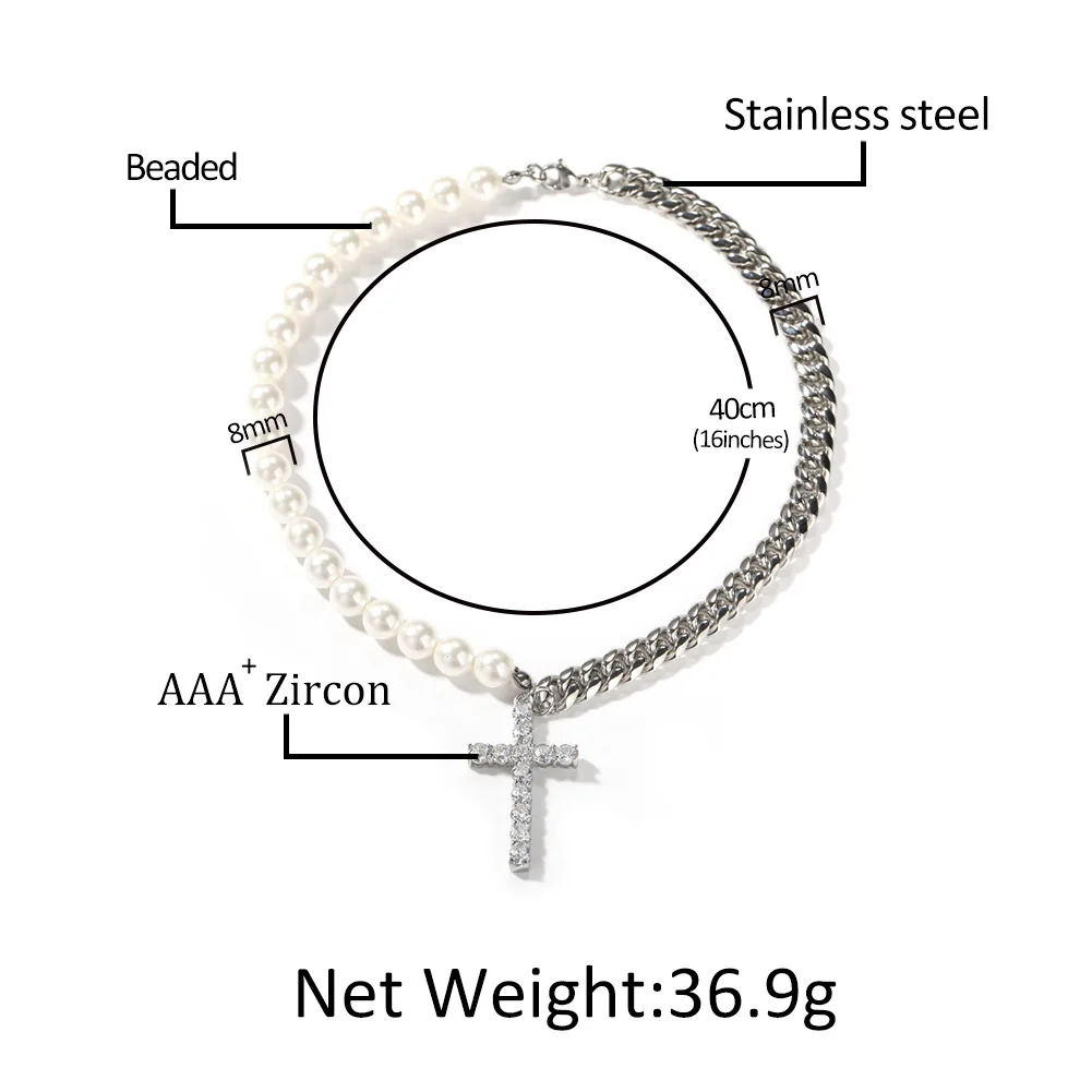 Подвеска в виде креста из нержавеющей стали жемчужная цепочка бисера блестящая