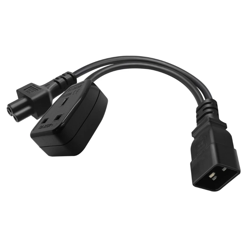 

594A Y-splitter Power Cord C20 to C5+UK Connector Adapter Wire Power Extender Line