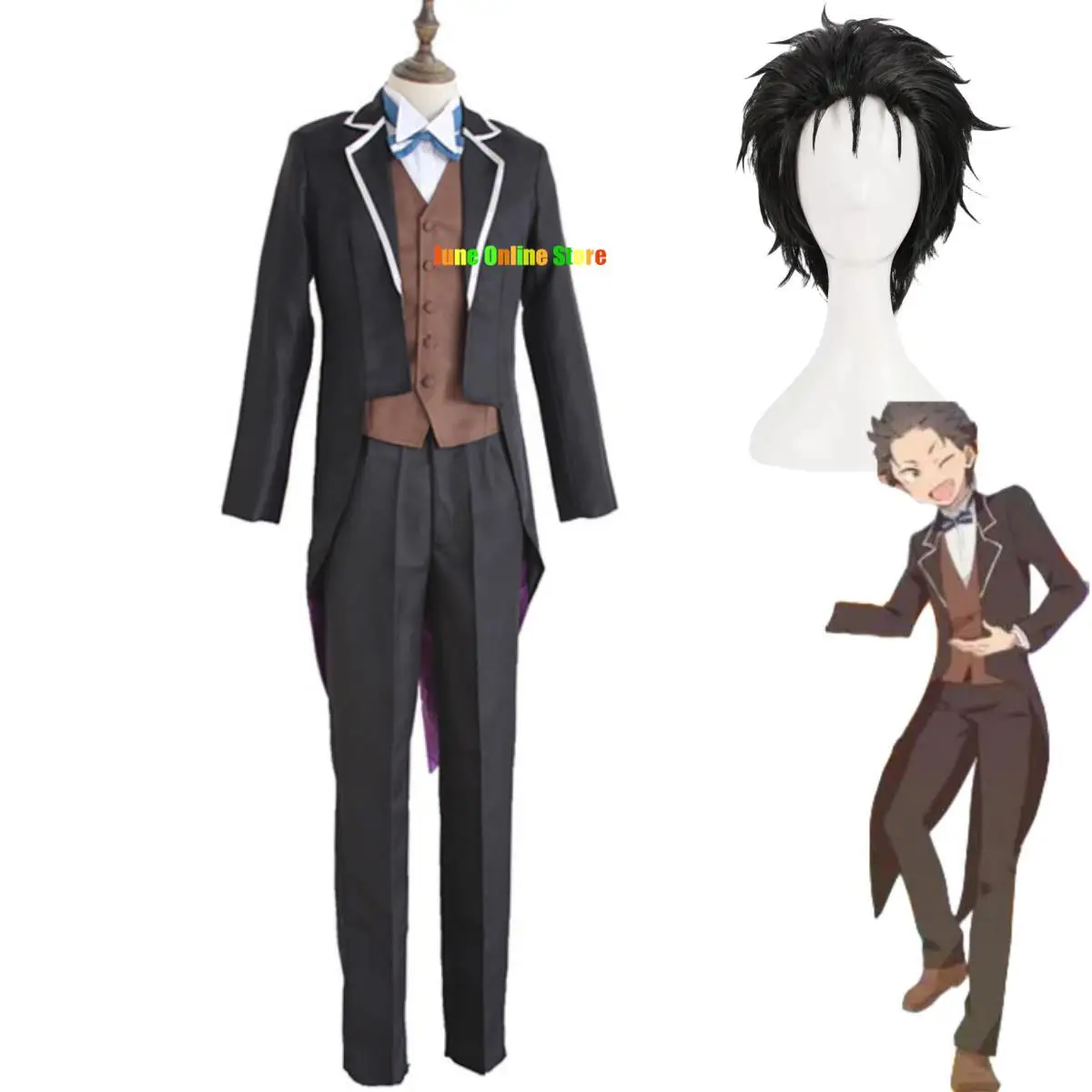 

Anime Re:Life in A Different World From Zero Natsuki Subaru Cosplay Costume Wig Swallowtail Suit Coat Man Carnival Uniform Set