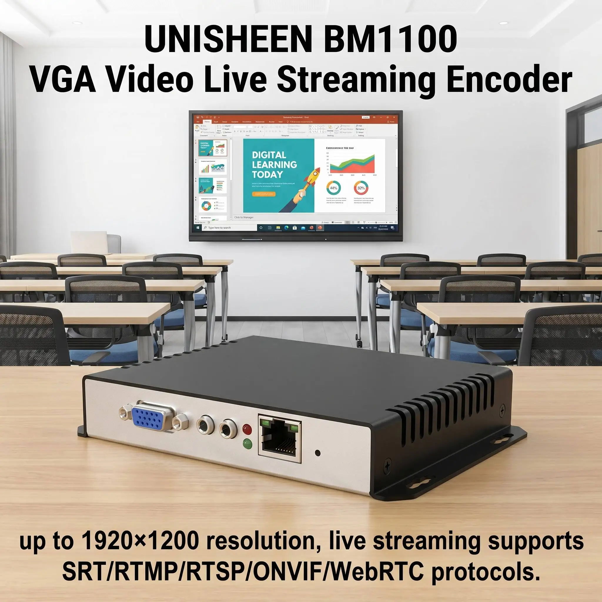 Фото Видеокодер UNISHEEN BM1100 VGA для прямой трансляции, совместимый с WebRTC, NVR, RTSP, RTMP, SRT, ONVIF, UDP, YouTube, Facebook, Wowza, Vmix №3