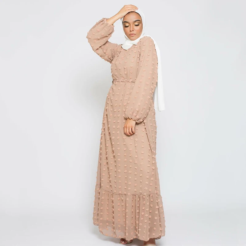 Chiffon Jacquard Ramadan Women Dress 2022 With Belt Dubai Abaya Middle East Plus Size Maxi Modest Muslim Long Arabian Dresses