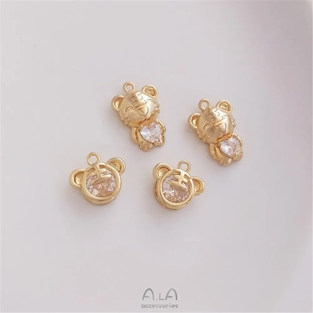 14 К позолоченный цирконий мультяшный кулон в виде головы тигра милый маленький DIY