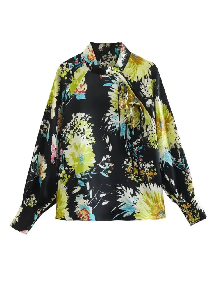

Women Vintage Blouses Shirts Tops 2022 Summer Floral Print Bow Tie Femela Elegant Street Loose Top Clothing