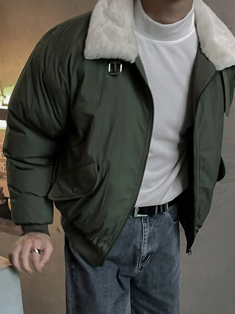 Сплошные мужские стеганые пальто из овечьей шерсти с отложным воротником