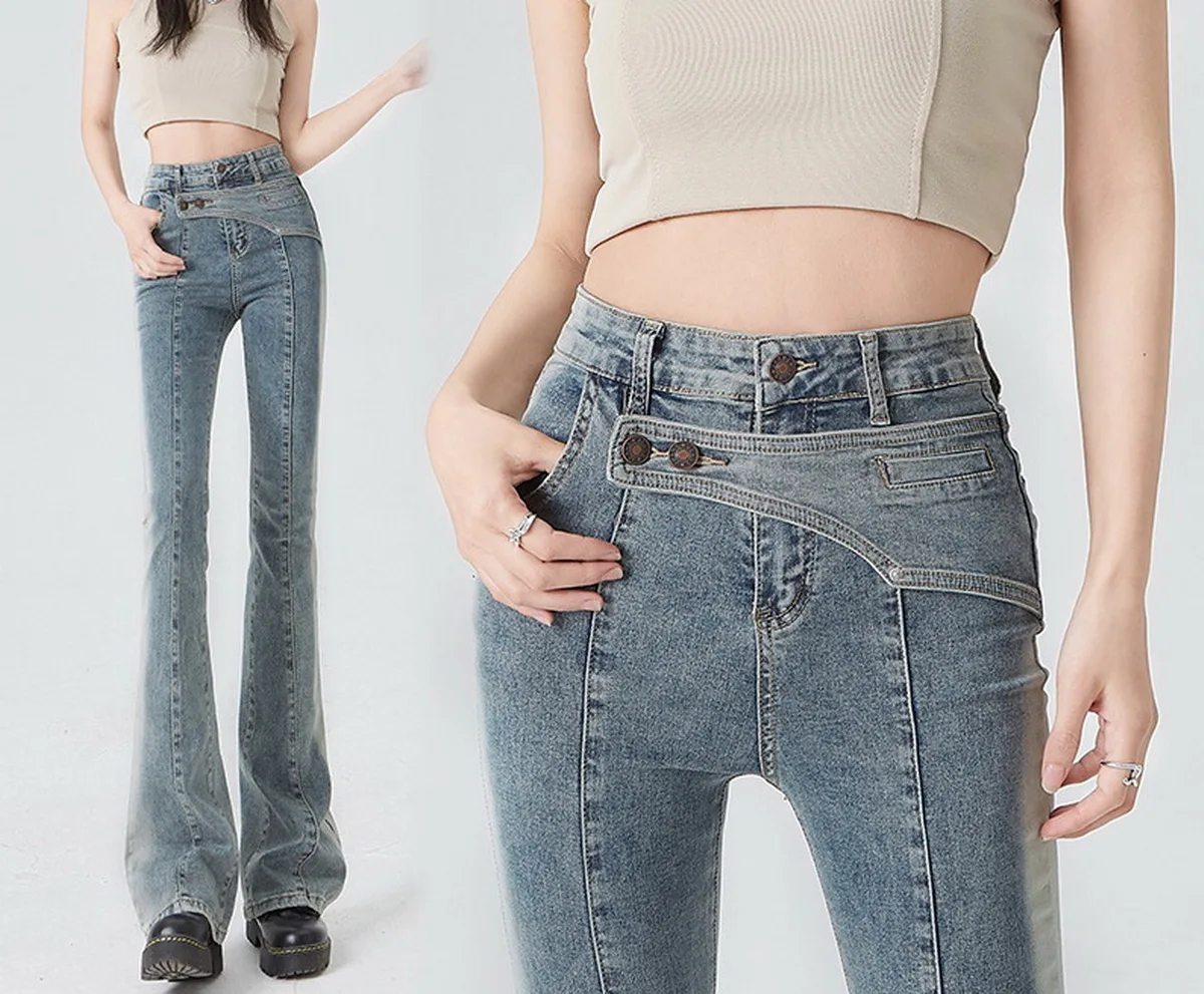 

XS-XL High Waist Flared Women Jeans Full Length Fitting Boot Cut Jeans for Women Stretchy Fashionable Spring Denim Jean 2023