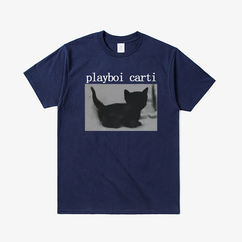 Фото Playboi Carti большие футболки в стиле хип-хоп с милым котом в стиле Харадзюку, футболка с принтом, обычные мужские топы, качественная футболка-репер 80031 №3