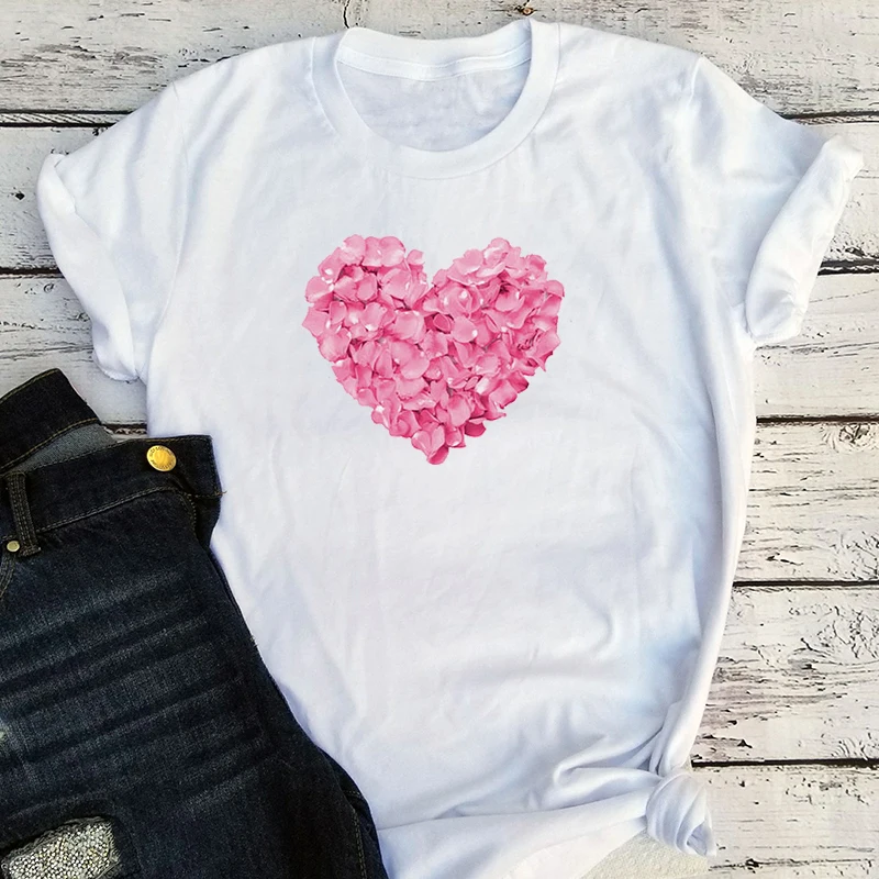 

Flower Love Print Women Tshirt Casual Funny T Shirt Floral Cow Graphic Tees Women 2022 New Summer Gift for Lady Shirt Print XL