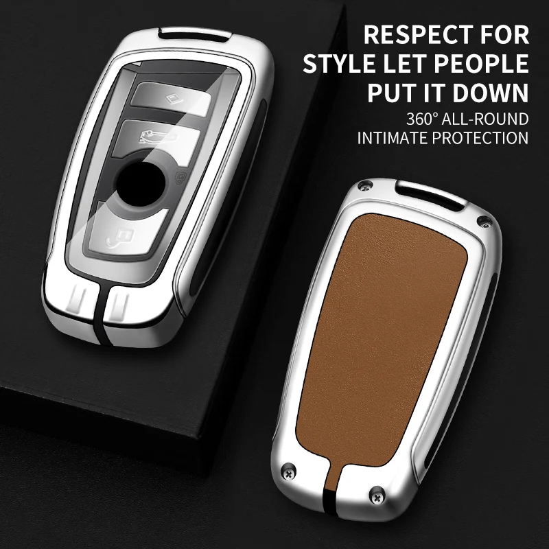 

For BMW 1 3 5 7 Series X1 X3 X4 X5 F10 F15 F16 F20 F30 F18 F25 M3 M4 E34 Protector Shell New Metal Leather Car Key Case Cover