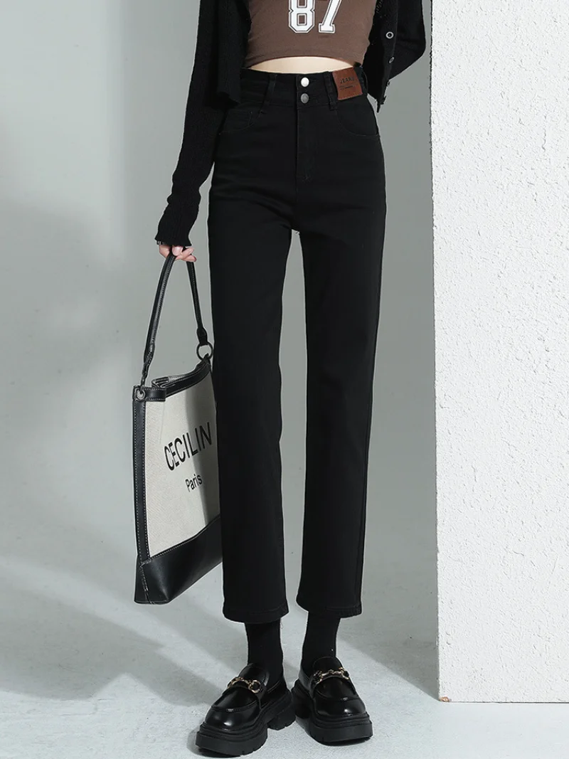 2023 Korean version of new high-waisted slim high-elastic cigarette pants Fleece-lined Jeans for Women  Trousers High Waist Jean