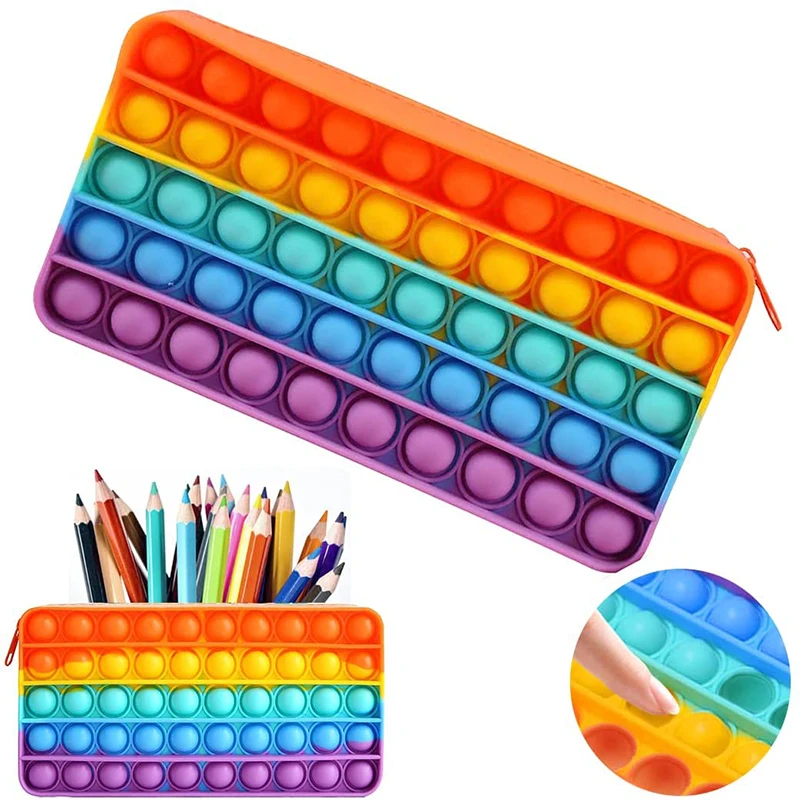 

Pencil Pen Case Simple Sensory Silicone Bubble Toy Decompression Push Pop Pencil Pen Case Stationery Office Storage Bag Kids Toy
