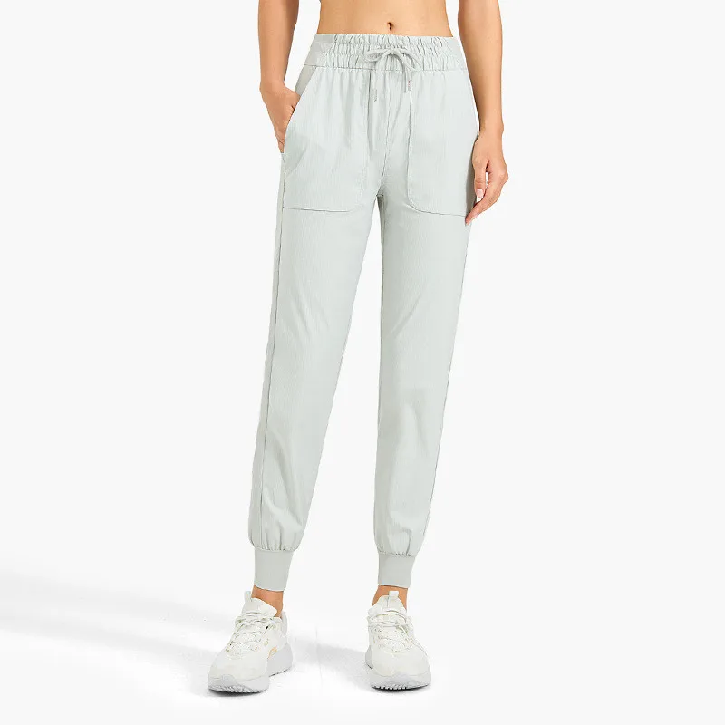 Solid Color Women Sport Pant Jogging Workout Training Breathable Drawstring Fitness Yoga Legging Feet Loose Trousers With Pocket