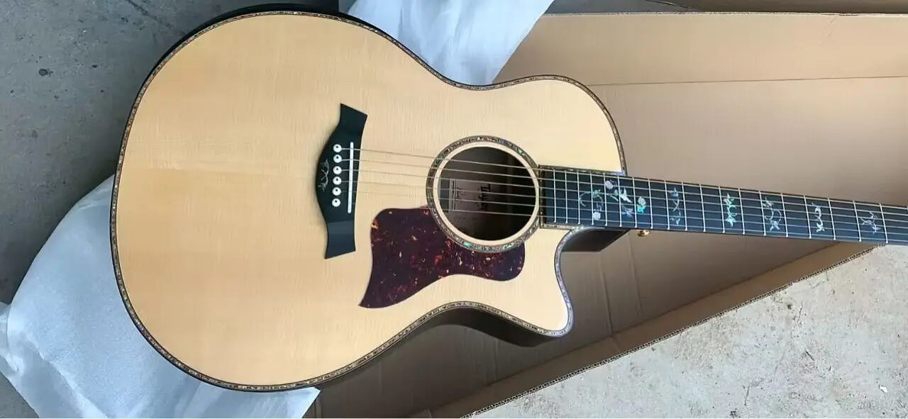 

High quality solid spruce top, 41 inch cutaway 914 acoustic guitar,Abalone shell binding and inlay in stock 2023