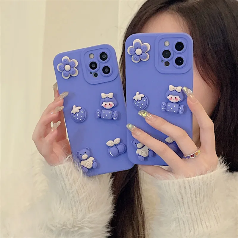3D милый мультяшный синий медведь цветок мягкий чехол для Huawei P30 P50 Honor 50 60 Pro 8X X10 X20SE