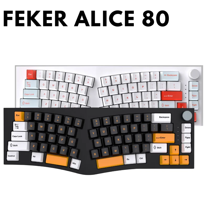 FEKER Alice 80 Ergonomics Mechanical Keyboard RGB South/North Facing Light Hot Swap Tri-Mode Knob Switch Keycap Kit Alice66