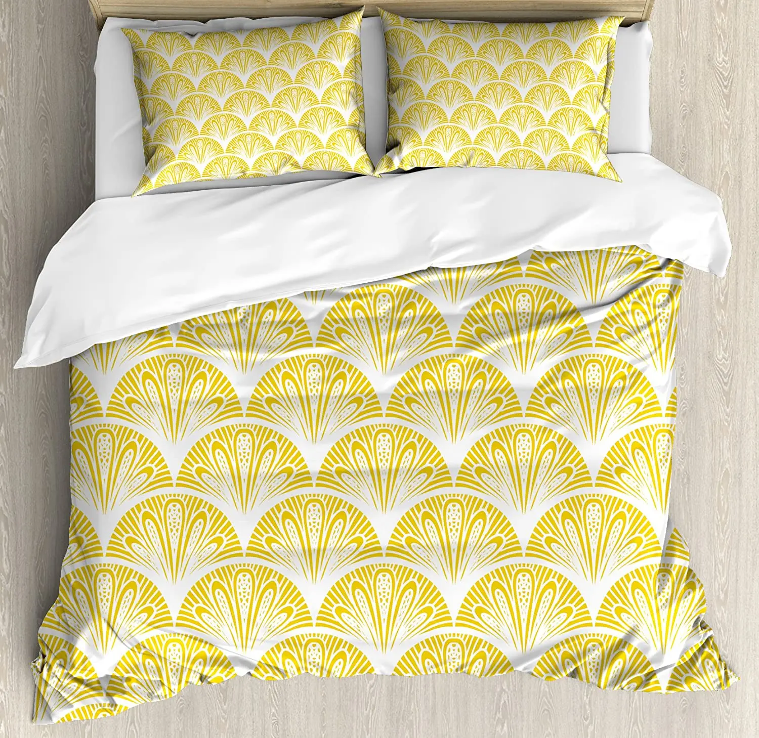 

Yellow and White 3pcs Bedding Set Rounded Floral Motifs Overlapp Duvet Cover Set Bed Set Quilt Cover Pillow Case Comforter Cover