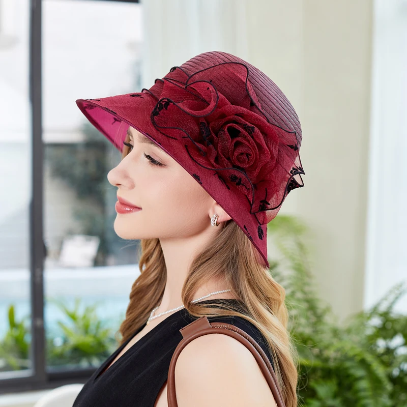 Шляпа от солнца Женская Модная элегантная пляжная Панама с цветочным принтом