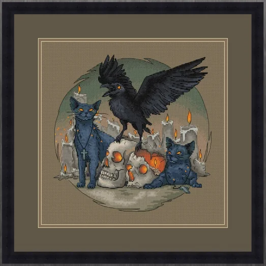 

Набор для вышивки «Ворона», «черная кошка» и «скелет» 34-34