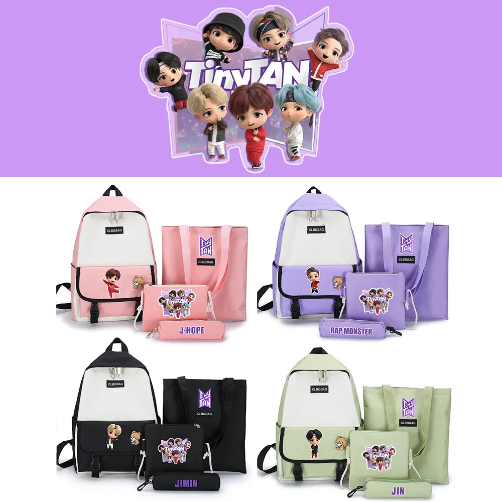 

Модный рюкзак FhBtsBaby Bt21, милая мультяшная Повседневная сумка, кошелек, сумка-мессенджер, набор из четырех предметов, подарок на день рождения ...