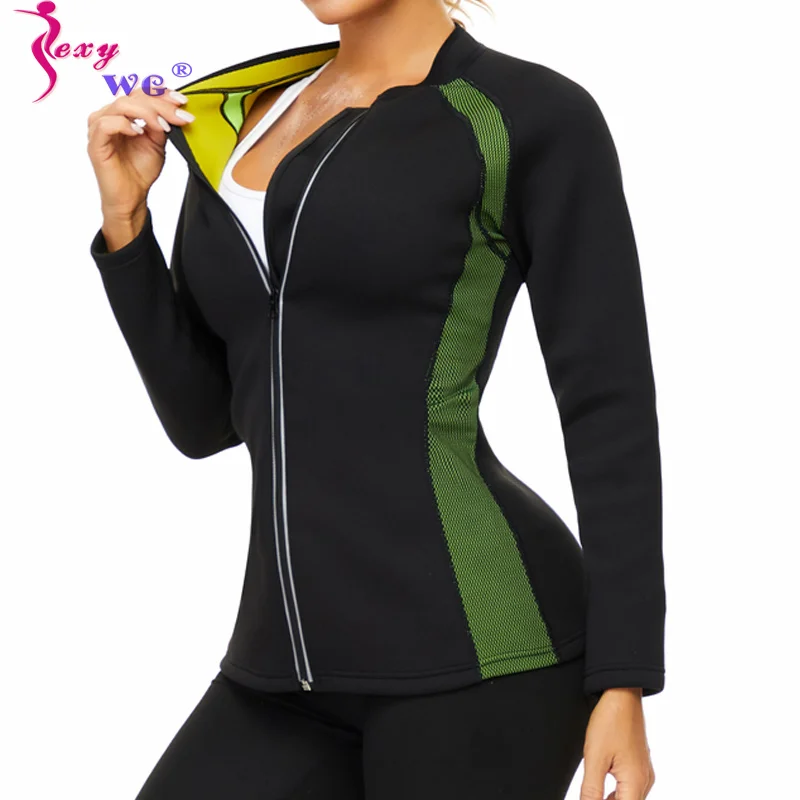 

SEXYWG Long Sleeve Sauna Sweat Shirt Women Body Shaper Compression Workout Tops Slimming Weight Loss Gym Fitness Waist Trainer