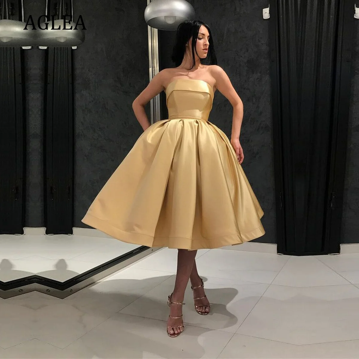 

AGLEA Evening Dresses Formal Occasion Elegant Party for Women Prom Knee Length Princess Strapless Draped Empire