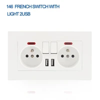 fr standard double outlet with usb switch indicator light wall socket 16a pc panel 146mm86mm double frame power socket