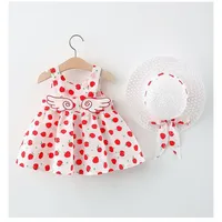 Summer Newborn Girl Baby Short Skirt Couch for Photoshoot Hat Printing Cotton Bow Maxi Dress on Vacation Kids Outfits 13-24m