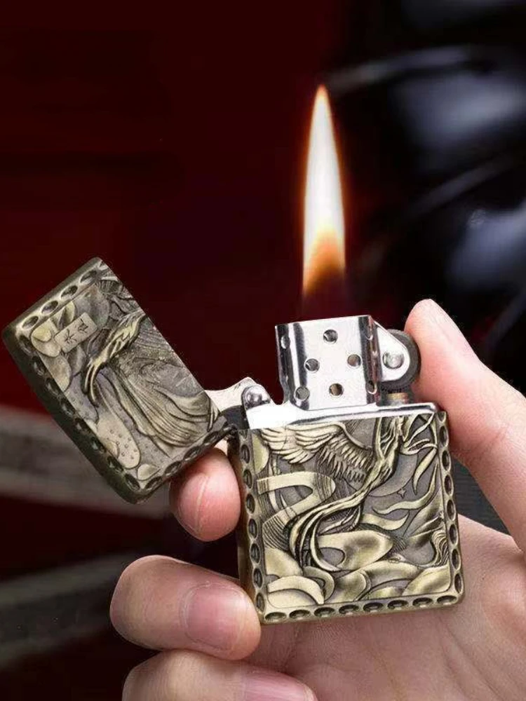 

Four mythical beasts retro kerosene lighter classic nostalgic lighter three-dimensional relief open fire cigarette lighter gift