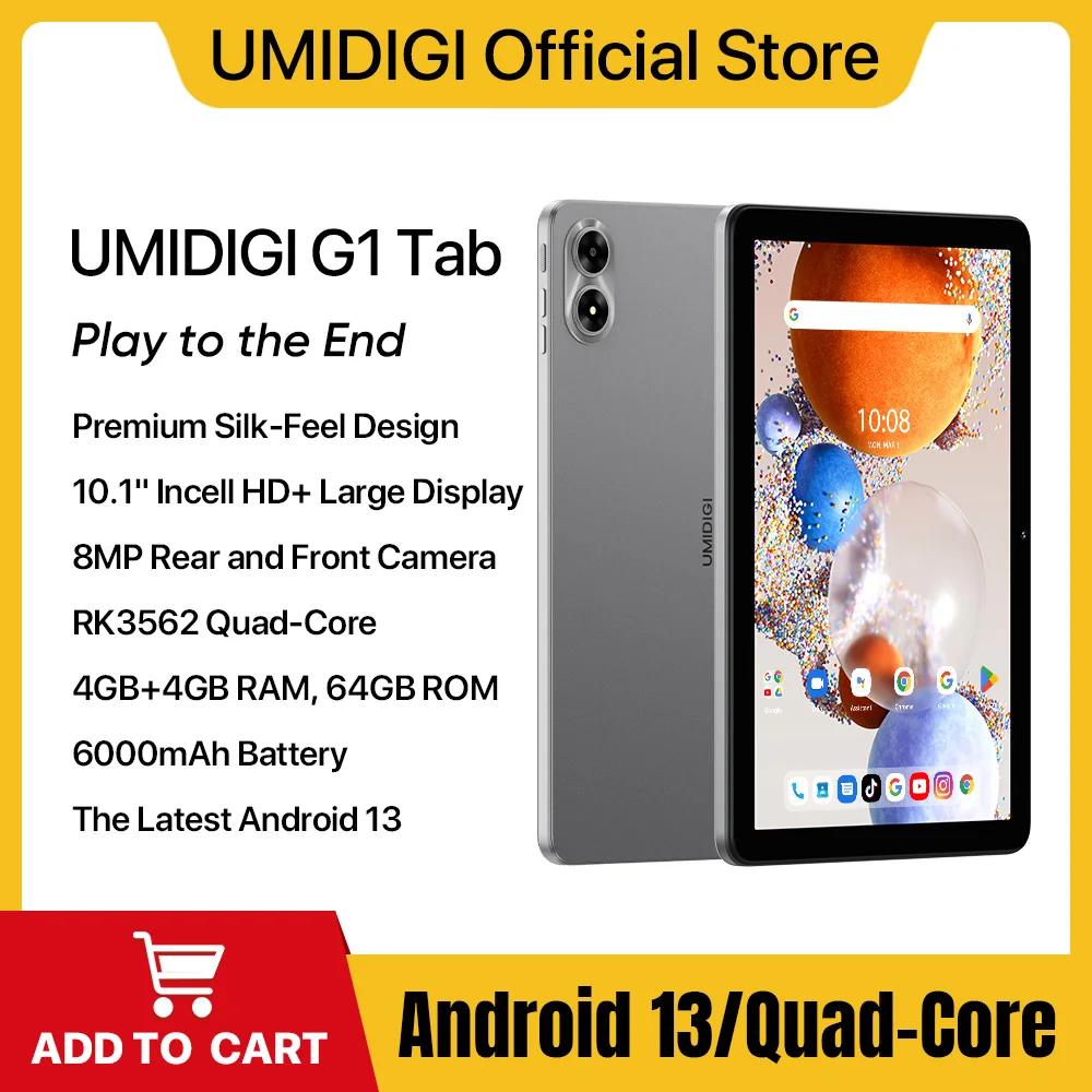 UMIDIGI NEW Tab G1 Tab Android 13 Smart tablet 10.1" HD Display 4GB 64GB Quad Core WIFI6 60Hz 6000mAh Mega Battery
