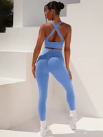 2pcsset fitness sportswear set leggings yoga bra womens cross strap sports bra high waist elastic tight leggings sports suits