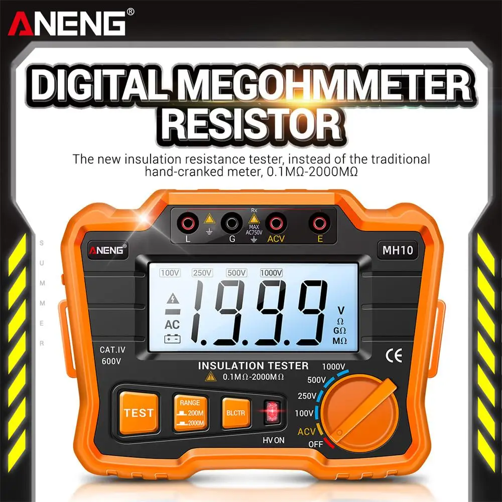 

ANENG MH10 Digital Megohmmeter 0.1M~1999M 100/250/500/1000V Insulation Earth Ground Resistance Voltage Tester
